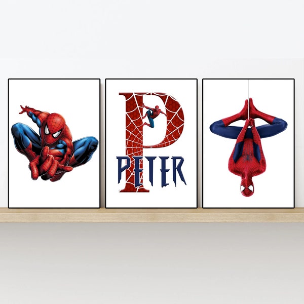 The Amazing Spider Man Set of 3 Prints - Customisable Name with Web effect - 4 Designs to Choose From - Sizes 5x7, A4, A3 & Digital Download