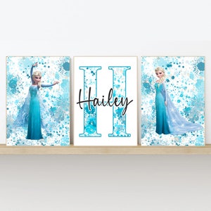 Frozen Elsa Snowflake Splash Set of 3 Prints, Colour Splash Art - Printed and Delivered, 5x7, A4, A3 & Digital Download