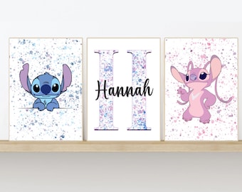 Stitch Paint Splash Prints Custom Name Print, Sizes 5x7, A4, A3 & Digital Download Available