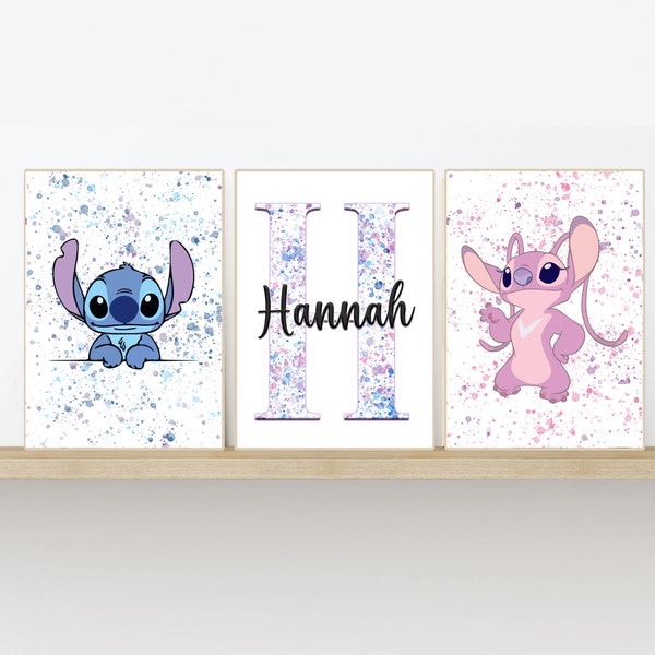 Stitch Paint Splash Prints Aangepaste naamafdruk, maten 5x7, A4, A3 en digitale download beschikbaar