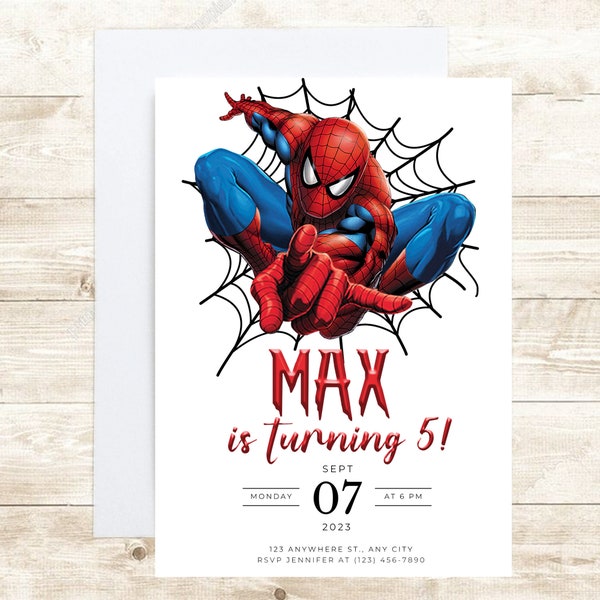 Invitations personnalisées pour fête d'enfants Spider Man - Personnalisez vos invitations