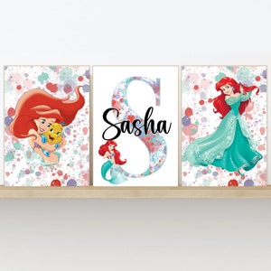 Little Mermaid Custom Name Prints - Paint Splash Design - Single or Bundle Sets in sizes 5x7, A4, A3 & Digital Download
