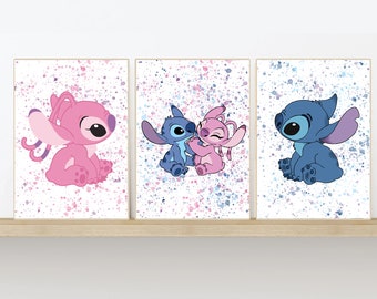 Stitch Paint Splash Prints Custom Name Print, Sizes 5x7, A4, A3 & Digital Download Available