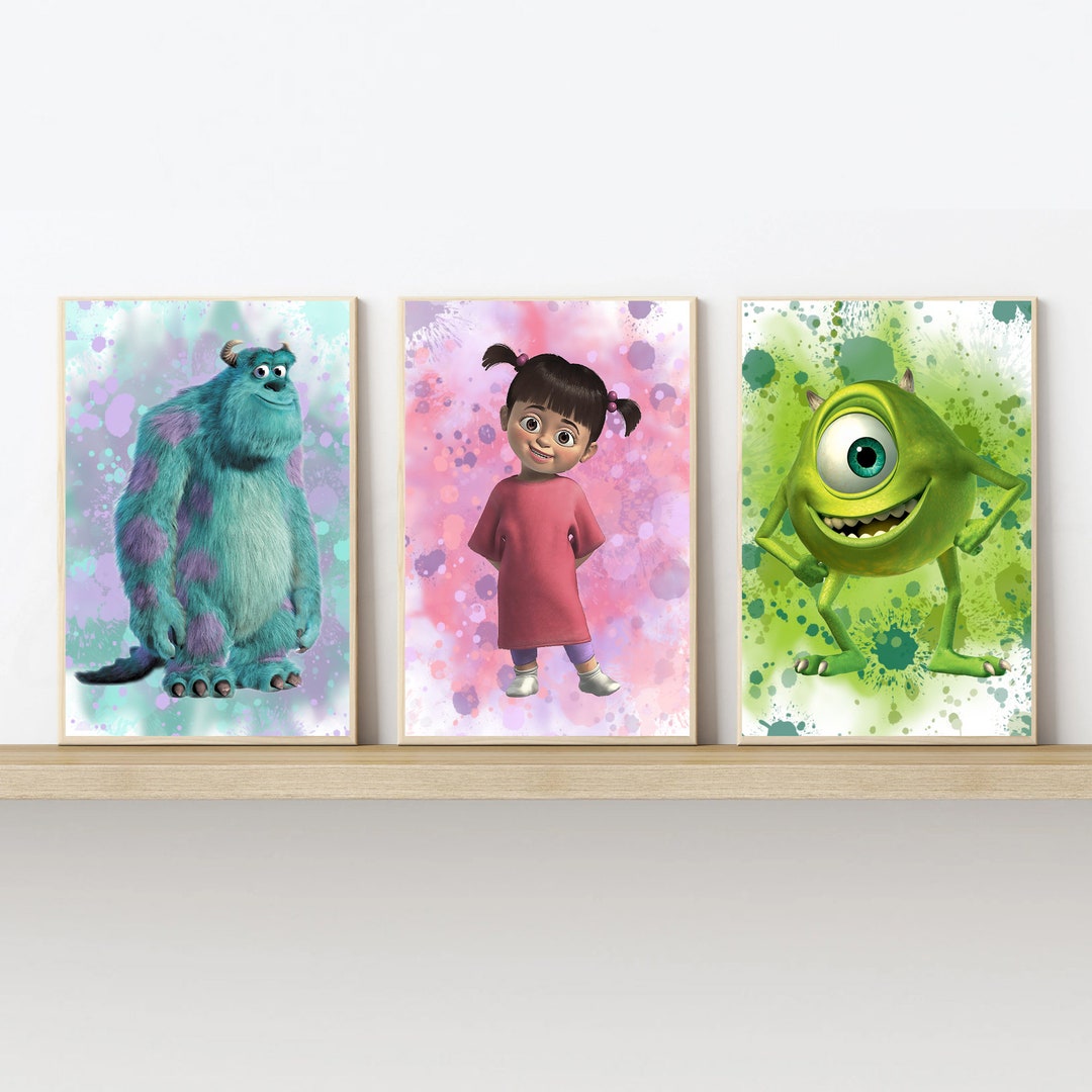 Monsters Inc Colour Splash Set of Prints, Children's Wall Art in Sizes