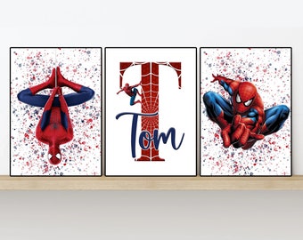 The Amazing Spider Man Set of 3 Prints - Customisable Name with Web effect - 4 Designs to Choose From - Sizes 5x7, A4, A3 & Digital Download