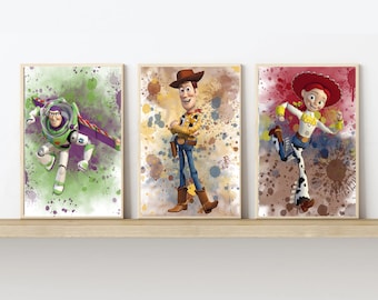 Disney Toy Story Inspired Art Splash Prints - Woody, Buzz, Jessie, Personalised Prints, Digital Art Work