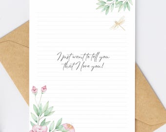 Printable stationery, floral stationery, printable stationery, watercolor stationery, stationery, printable stationery