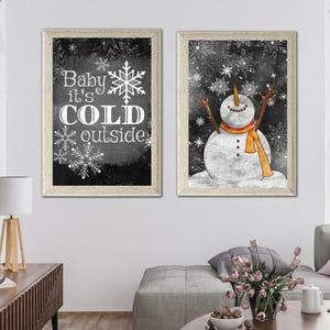 Winter Wall Art Set Of 2, Cute Snowman, Baby It's Cold Outside, Winter Gallery Wall, Winter Wall Decor, Winter Wonderland, Winter Printable
