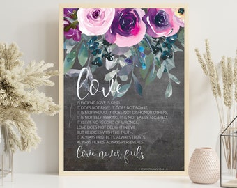 Love Never Fails, Christian Faith, Valentines Day Printable, Wedding Art, God's Love, 1 Corinthians 13 Bible Verse, Wedding Anniversary Gift