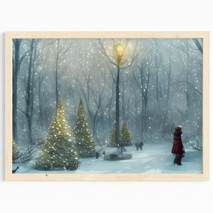 Snowy Winter Printable, Christmas Snowy Trees, Snowy Pine Trees, Digital Print, Instant Download, Christmas Print, Snowy Night, Winter Scene
