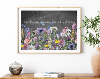 Stampa di fiori selvatici, stampa murale di fiori selvatici, download digitale, stampa floreale, arte naturalistica, fiori acquerellati, stampa botanica, stampa per cameretta delle bambine