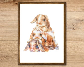 Impressão de arte de coelho, arte de parede de primavera, arte para impressão, coelhinhos fofos, amante de coelho, impressão de arte de Páscoa, arte de parede de berçário, arte de parede de coelho, aquarela