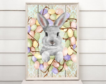 Bunny Wall Art | Easter Decor | Spring Wall Art | Instant Download | Cute Bunny Rabbit | Bunny Print Nursery | Farmhouse | Watercolor Bunny