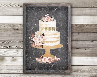 Rustic Cake, Kitchen Wall Art, Baking Print, Baker Gift, Digital Download, Wedding, Cake Lover, Chef Gift, Kitchen Decor, Farmhouse, Bakery