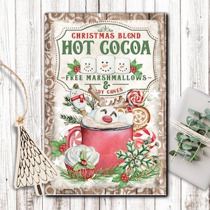 Hot Cocoa Bar Sign, Vintage Christmas, Christmas Kitchen Wall Art, Digital Download, Hot Chocolate, Farmhouse Christmas, Tiered Tray Sign