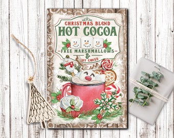 Hot Cocoa Bar Sign, Vintage Christmas, Christmas Kitchen Wall Art, Digital Download, Hot Chocolate, Farmhouse Christmas, Tiered Tray Sign