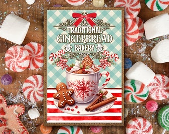 Kerst peperkoek print, keuken kunst aan de muur, koffiebar gelaagde lade, digitale download, kerst bakken afdrukbaar, peperkoek bakkerij teken