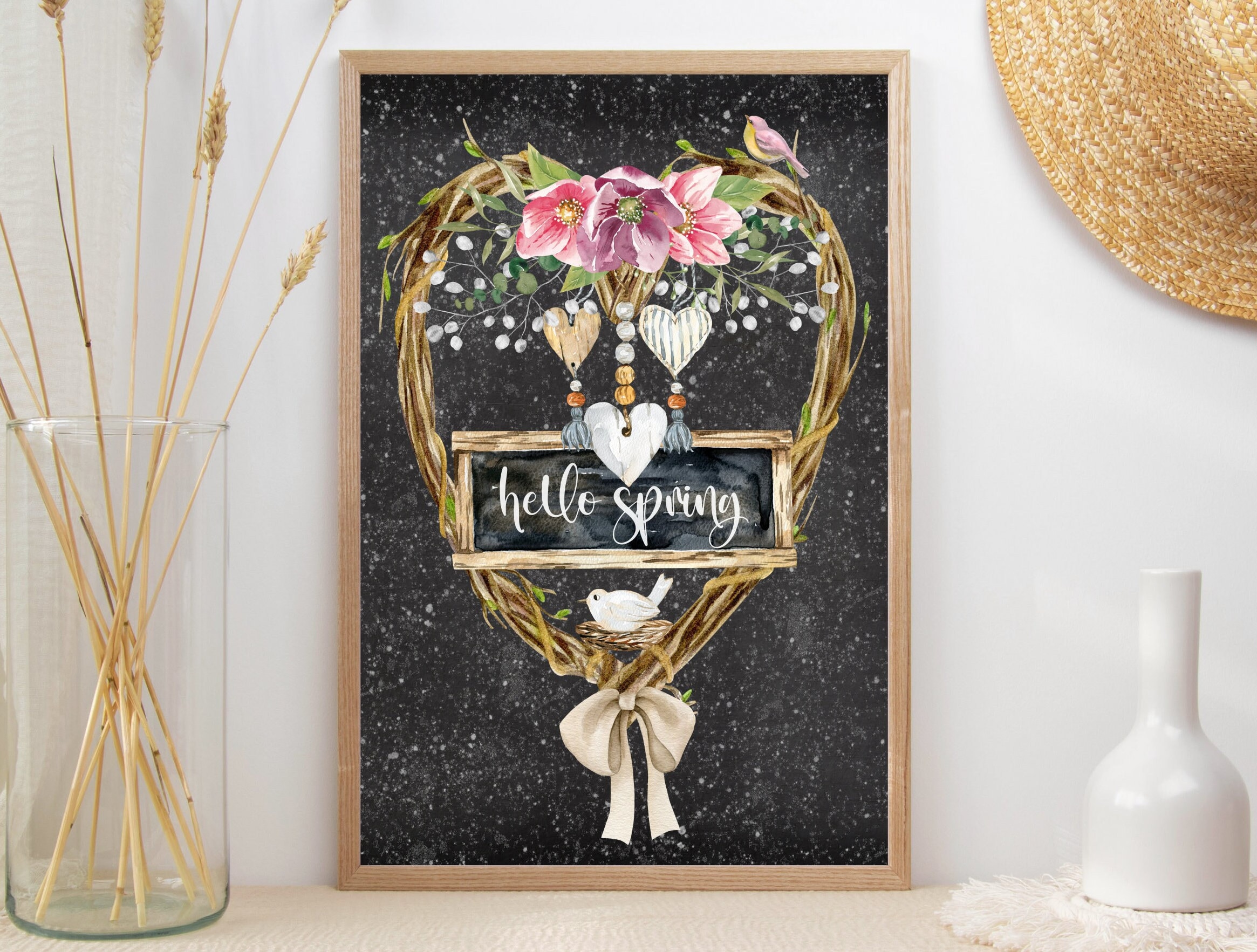 Hello Spring Printable, Spring Wall Art, Rustic Farmhouse, Digital Wall ...