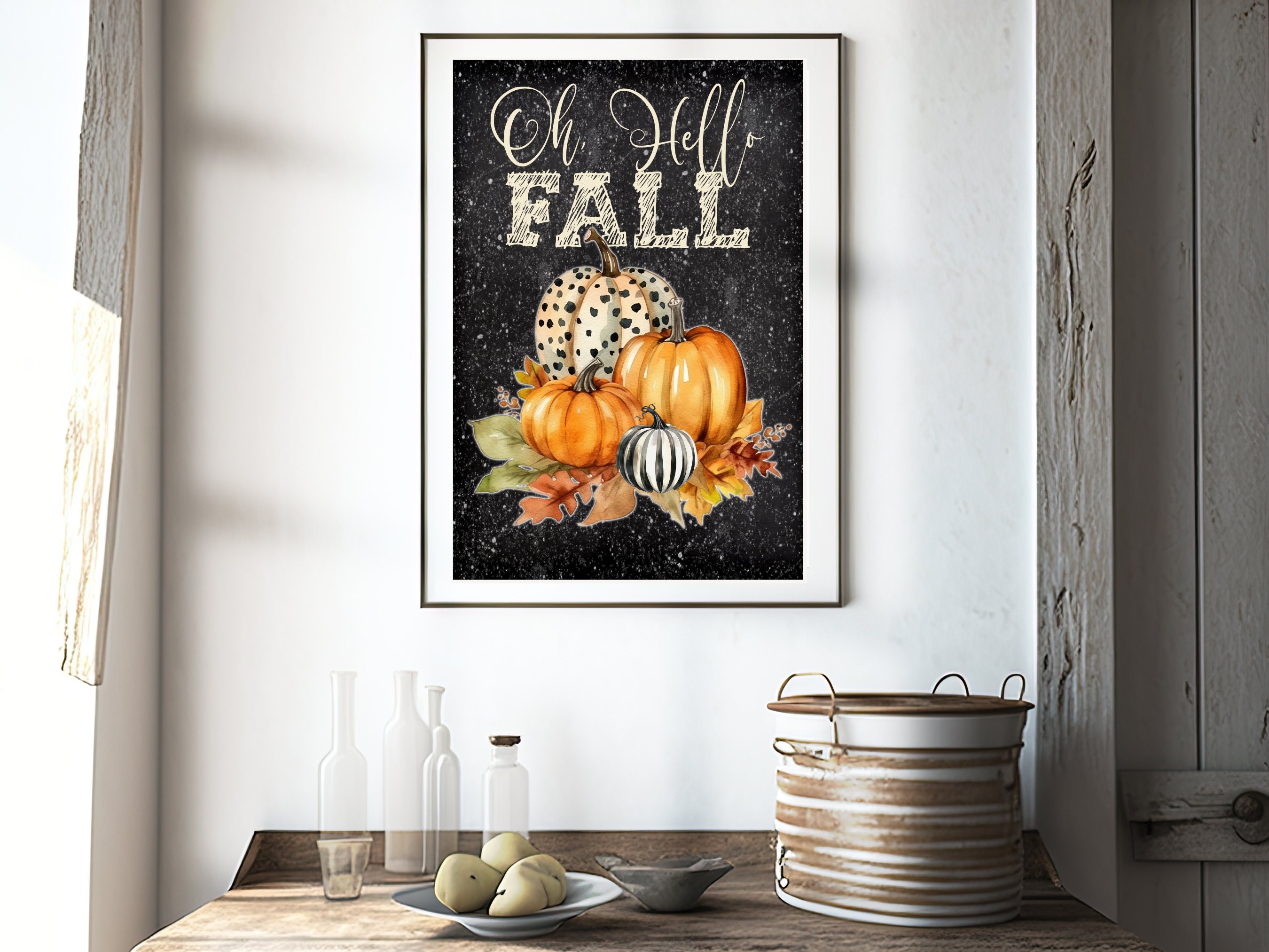 Oh Hello Fall | Fall Wall Art | Rustic Fall Pumpkins | Digital Download ...