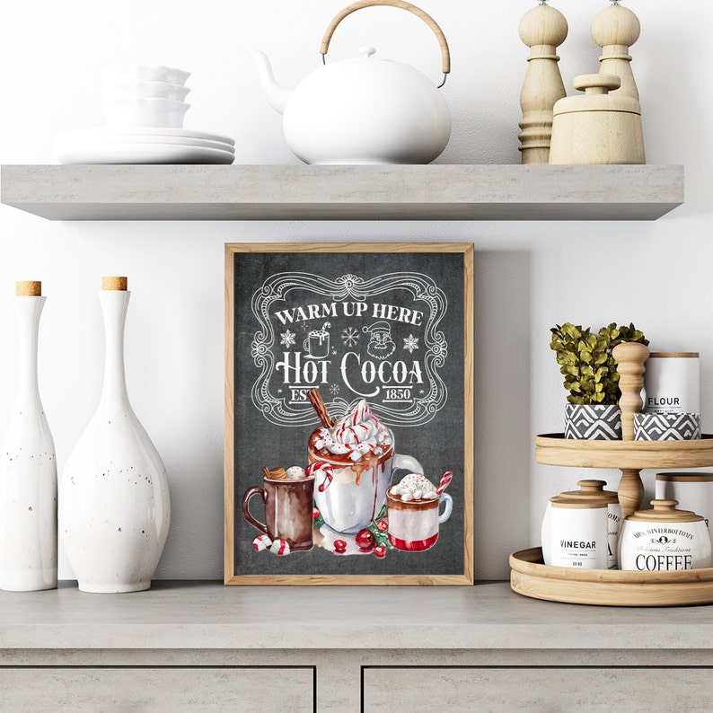 Hot Cocoa Sign Printable, Hot Cocoa Bar, Vintage Christmas, Cozy ...