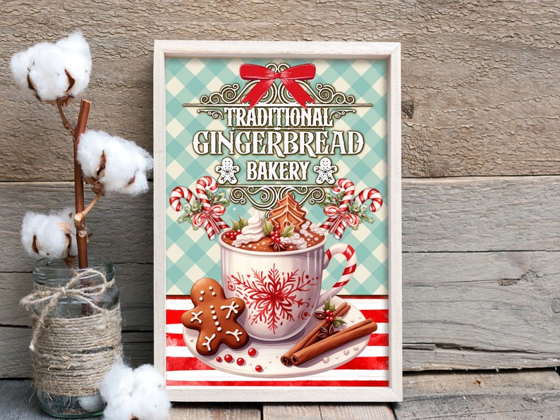 Christmas Gingerbread Print, Kitchen Wall Art, Coffee Bar Tiered Tray ...