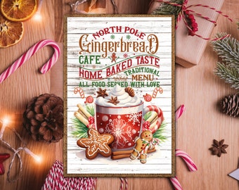 Kerst peperkoek print, vakantie keuken kunst aan de muur, vintage gelaagde lade teken, koffiebar teken, digitale download, peperkoekkoekjes