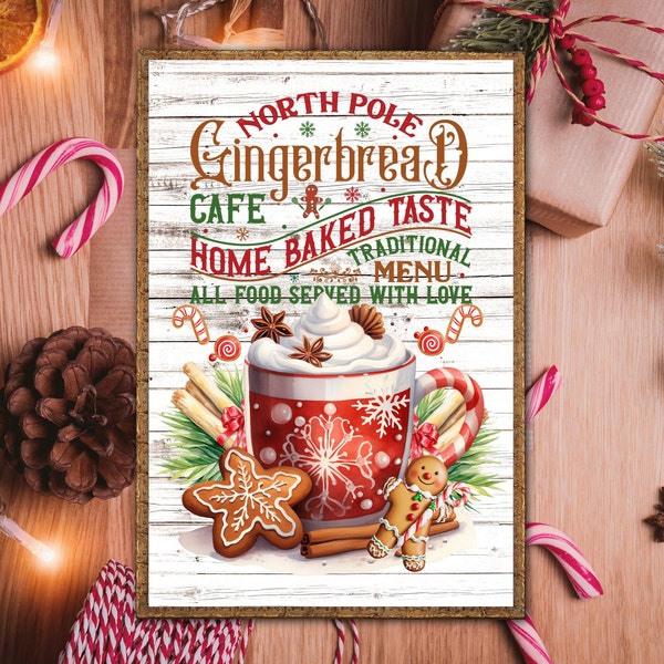 Christmas Gingerbread Print, Holiday Kitchen Wall Art, Vintage Tiered Tray Sign, Coffee Bar Sign, Digital Download, Gingerbread Cookies