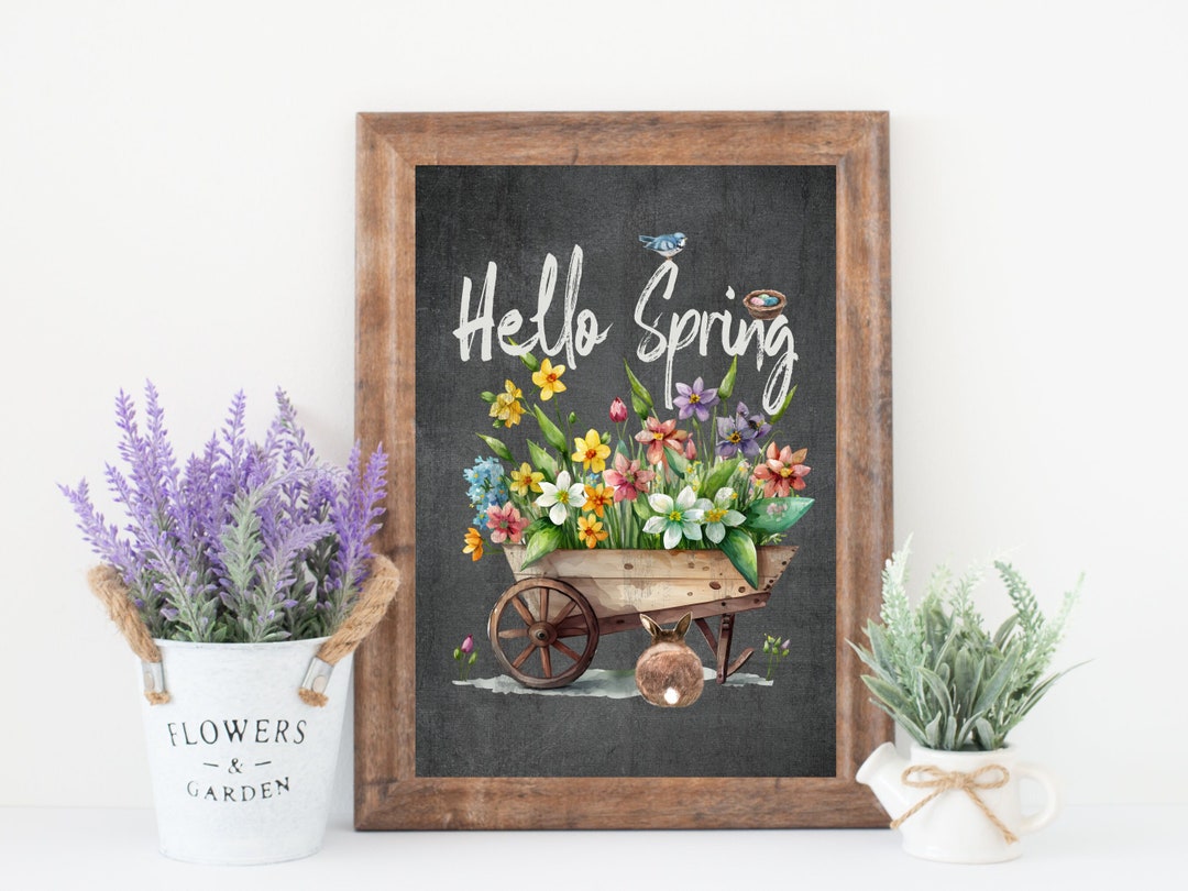 Spring Prints For Spring Hello Spring Print, Spring Wall Art, Digital Download, Spring Flowers ...