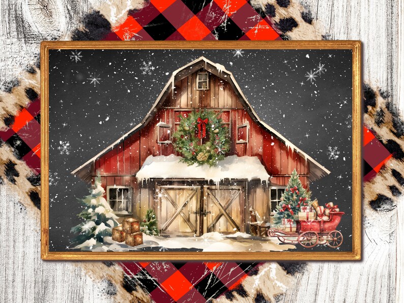 Christmas Barn Print, Rustic Christmas Wall Art, Christmas on the Farm ...