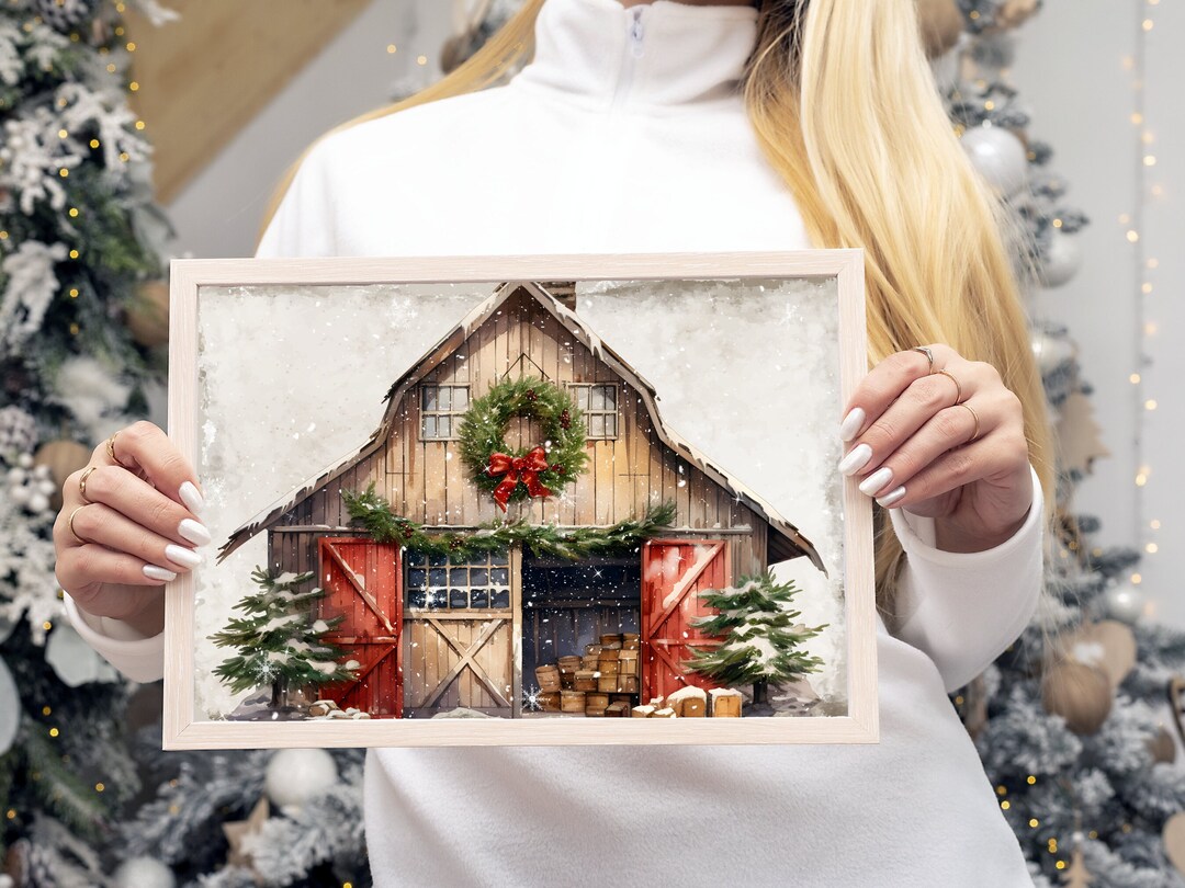 Rustic Barn Printable, Christmas on the Farm, Farmhouse Christmas Print ...