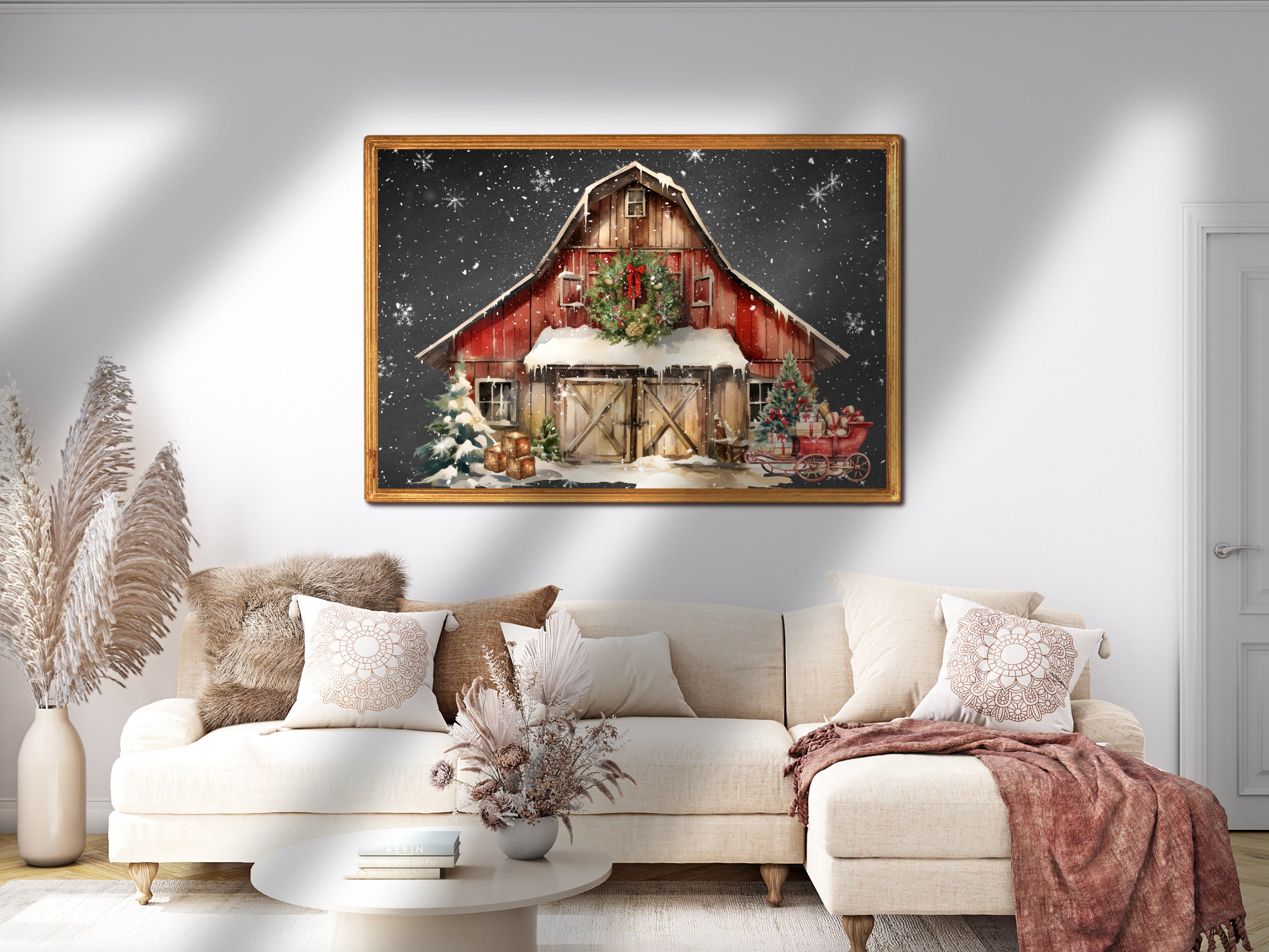Christmas Barn Print, Rustic Christmas Wall Art, Christmas on the Farm ...
