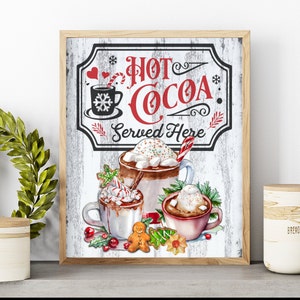 Hot Cocoa Sign Printable, Hot Cocoa Bar, Vintage Christmas Sign, Cozy Christmas, Christmas Print, White Shiplap, Rustic Christmas, Farmhouse