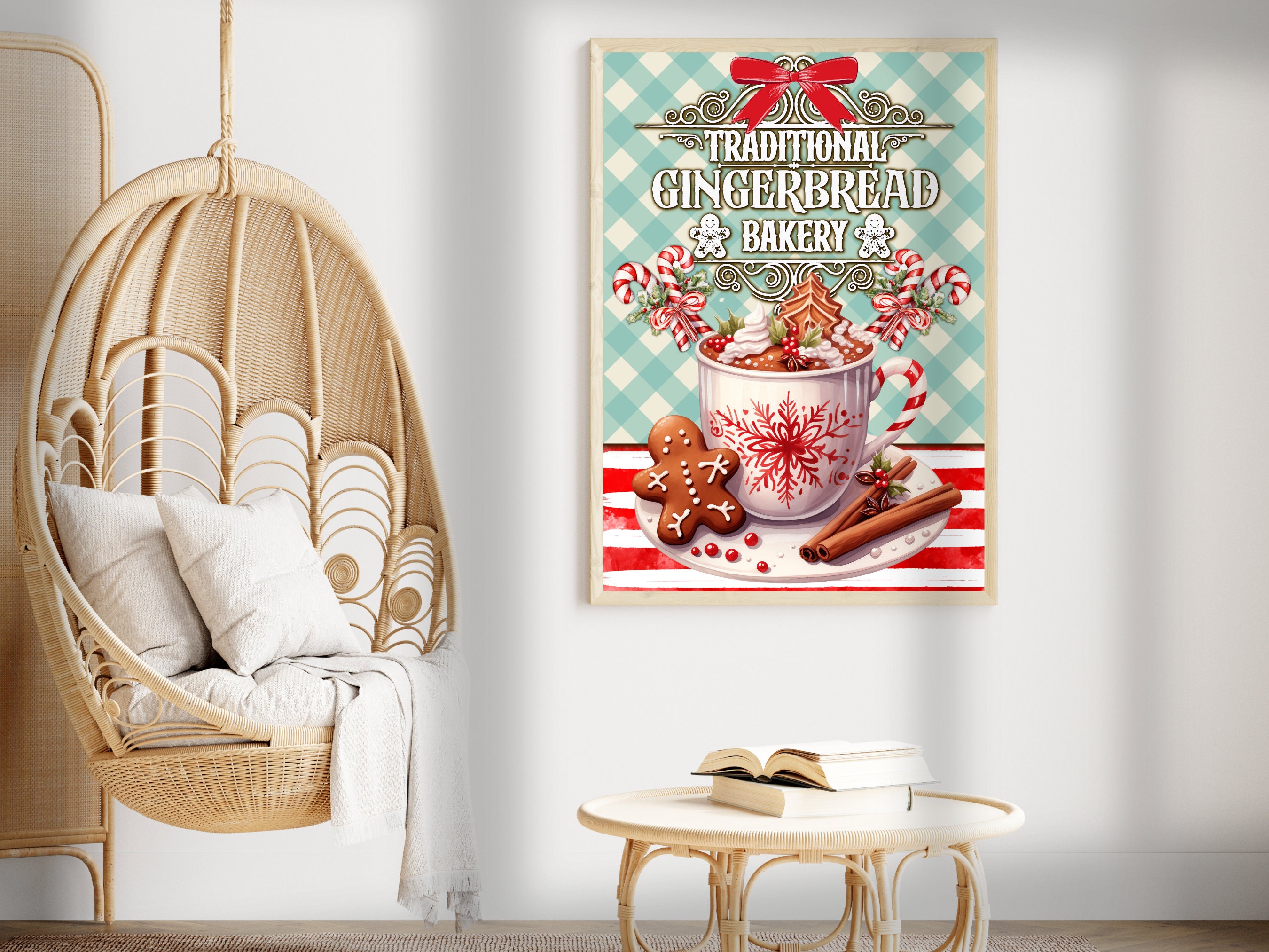 Christmas Gingerbread Print, Kitchen Wall Art, Coffee Bar Tiered Tray ...
