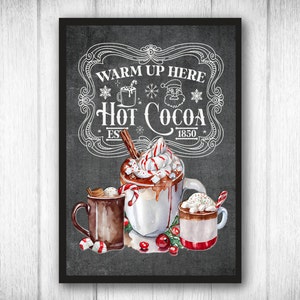 Hot Cocoa Sign Printable, Hot Cocoa Bar, Vintage Christmas, Cozy Christmas Art, Christmas Print, Chalkboard Art, Rustic Christmas, Farmhouse