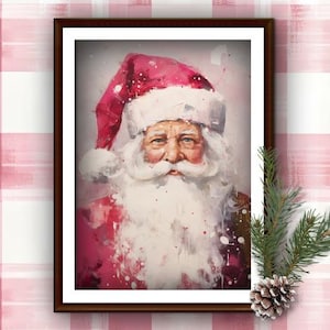 Vintage Santa Claus Print, Old Fashioned Christmas, Pink Christmas, Pink Santa, Digital Download, Santa Art Printable, Pastel Christmas