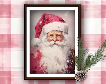 Vintage Santa Claus Print, Old Fashioned Christmas, Pink Christmas, Pink Santa, Digital Download, Santa Art Printable, Pastel Christmas