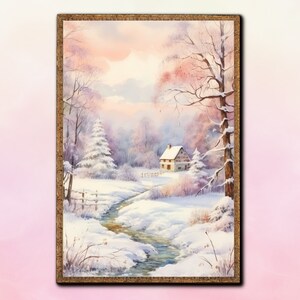 Winter Wall Art, Pastel Winter Print, Winter Landscape, Digital Wall Art, Snowy Winter Printable, Rustic Winter Decor, Watercolor Nature Art