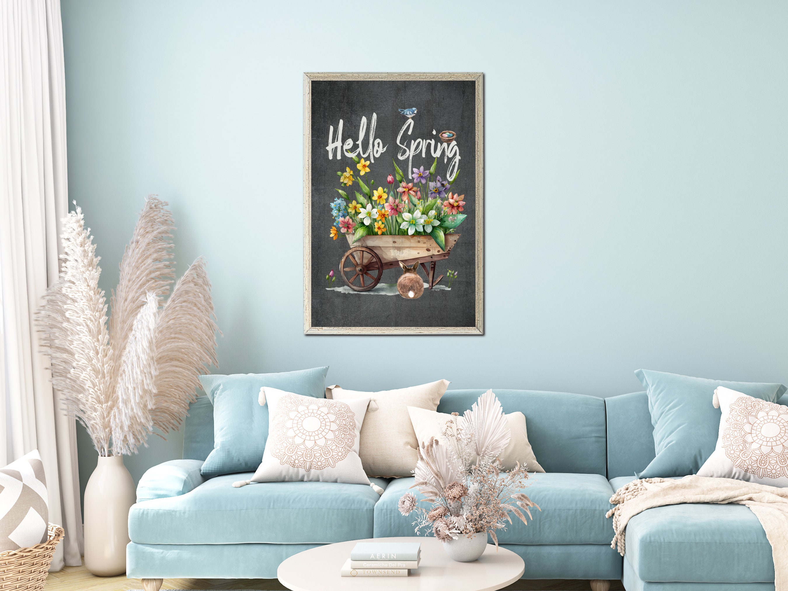 Hello Spring Print, Spring Wall Art, Digital Download, Spring Flowers ...