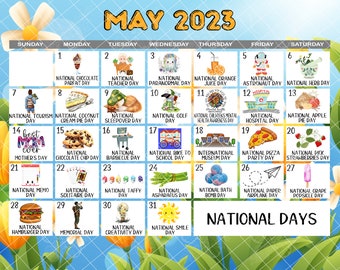 Printable National Days Calendar May 2023 Elementary School - Etsy