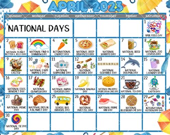 Printable National Days Calendar April 2023 Elementary - Etsy