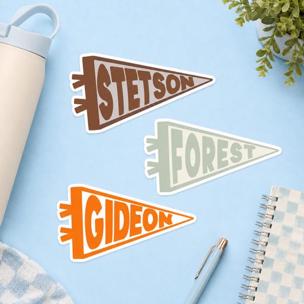 Custom Pennant Name Sticker | Personalized Boy Sticker | Vintage Flag Decal | Water Bottle, Lunch Box & Laptop Sticker | Custom Name Gift