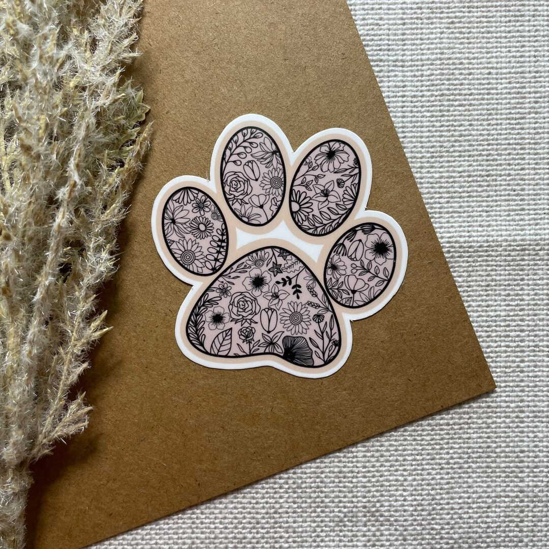 Floral Dog Paw Print Sticker Canines Dog Mom Pink Flowers Animals Vet