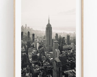 Fotografia in bianco e nero dello skyline di New York, arte di New York, stampa dell&#39;Empire State Building, fotografia senza tempo di New York, stampa del grattacielo, classico Midtown Manhattan