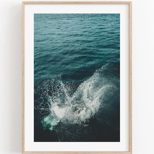 Impressão de respingos de oceano, foto de água azul-petróleo, respingos de água, fotografia do oceano, arte aquática, arte oceânica, impressão minimalista de água, foto de água azul-petróleo, mar azul
