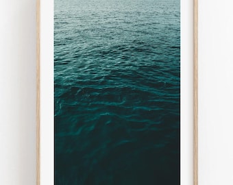 Arte de parede com fotografia do oceano, impressão de ondas azul-turquesa, fotografia minimalista da água, com ou sem moldura.