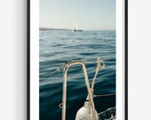 Elegant Yacht Photo, Calm Coastal Luxury Lifestyle, Bouy Photography, Ocean Minimalist Sailboat Print, Large Nautical Europe Boat Wall Art