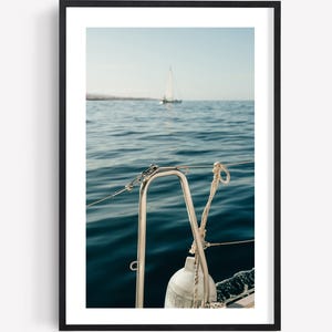 Elegant Yacht Photo, Calm Coastal Luxury Lifestyle, Bouy Photography, Ocean Minimalist Sailboat Print, Large Nautical Europe Boat Wall Art
