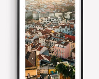 Lissabonfotografitryck, Portugal City Travel Poster, Stor inramad konstfotografi, Europagatufotografi, portugisisk väggkonst