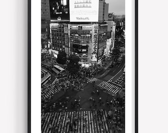 Tokyo Japan Photography Wall Art, Shibuya Crossing Print, Black and White Street Scene