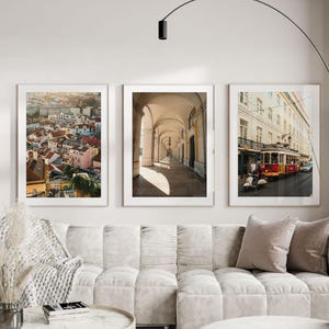 Set of 3 Lisbon Photography Wall Art, Framed Portugal City Photo Prints, Europe Street Travel Decor, 3 Pieces Modern Fine Art Photography